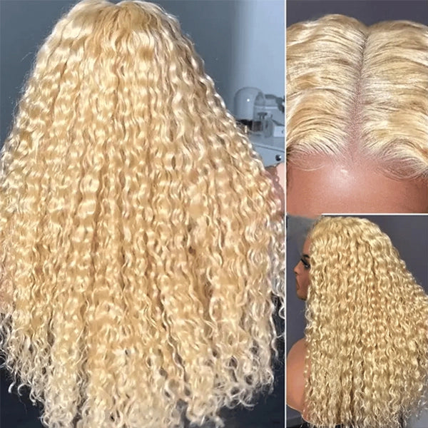 613 Golden Blonde Deep Wave 13x4 HD Lace Front Wig – 250% Density Glueless Long Human Hair Wig