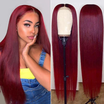 13x4 HD Lace Front Wig – Burgundy Color, 100% Human Hair