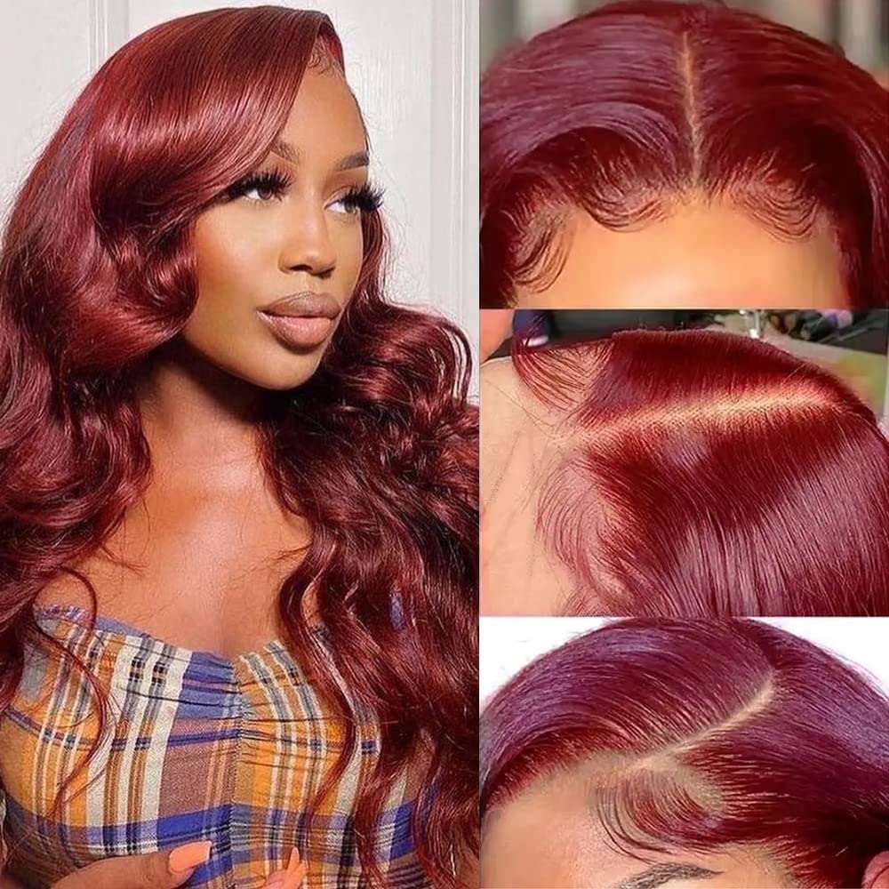 13x4 HD Lace Burgundy Body Wave Wig – 100% Human Hair, 180% Density