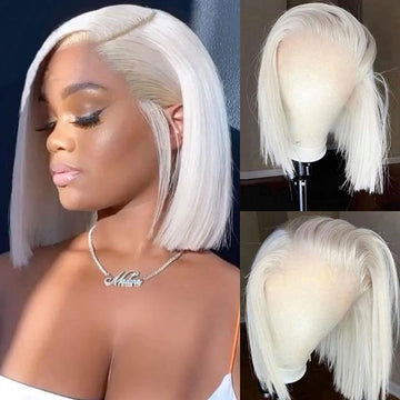 Platinum Blonde 13x4 Lace Front Bob Wig – 100% Human Hair