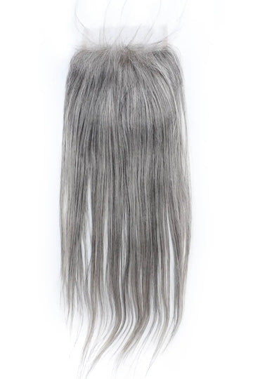 5x5 HD Lace Closure – Straight Human Hair | 85% Gray Coverage | Pre-Plucked with Baby Hair | Natural Salt & Pepper Look