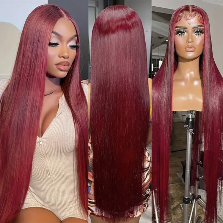 13x4 HD Lace Front Wig – Burgundy Color, 100% Human Hair