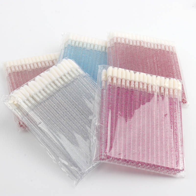 disposable lip brushes, 50 per pack, solid crystal handle lip brush sticks, portable lipstick brush makeup tool