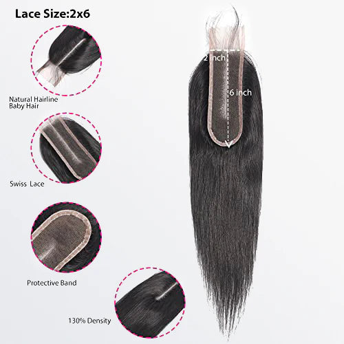 2x6 transparent lace closure, straight texture, natural black #1B, slim upgrade design, 100% virgin human hair, 12 to 20 inch
