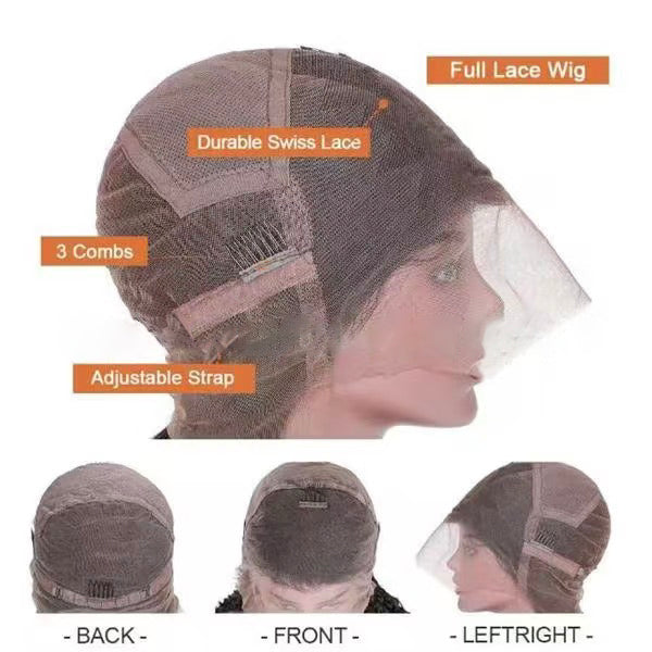 Full lace human hair wig with 180% density and natural color (1B), made from 100% real human hair.
