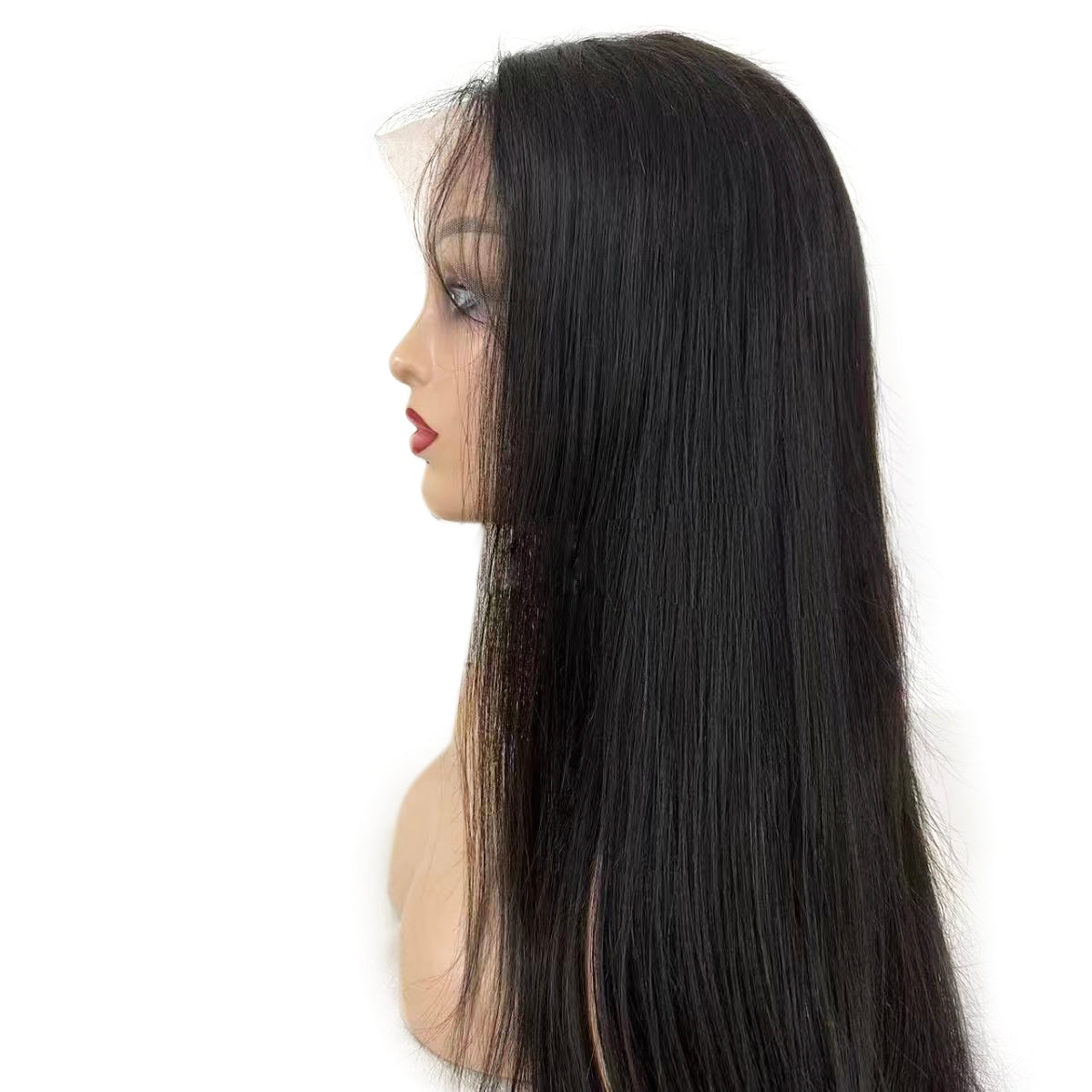 Full lace human hair wig with 180% density and natural color (1B), made from 100% real human hair.