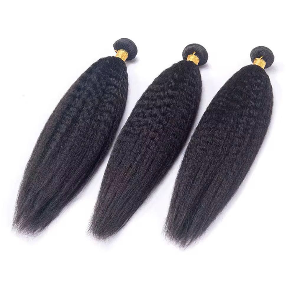 Raw Kinky Straight Human Hair Bundles in 1B Natural Black, 3pcs 12A Grade, 100g Each – Unprocessed Hair for Natural Hairstyles