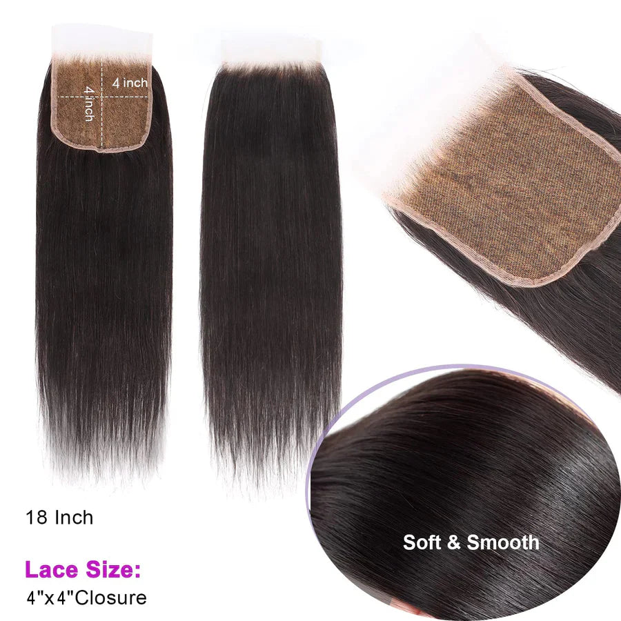 4x4 HD lace closure, straight hair, natural black color #1B, free part, 100% human hair, 14 to 20 inch
