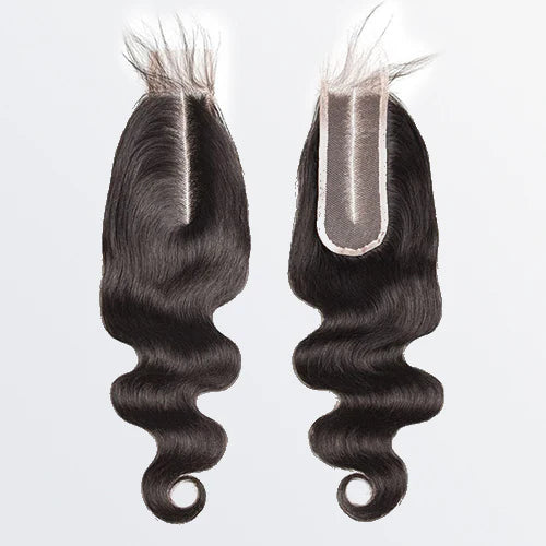 2x6 transparent lace closure, body wave texture, natural black #1B, slim design, 100% virgin human hair, 12 to 20 inch