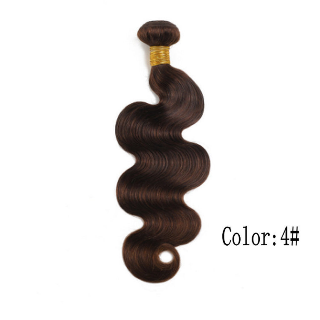 Virgin body wave human hair bundle in color #4, 10 to 28 inches, 100g with soft wavy texture