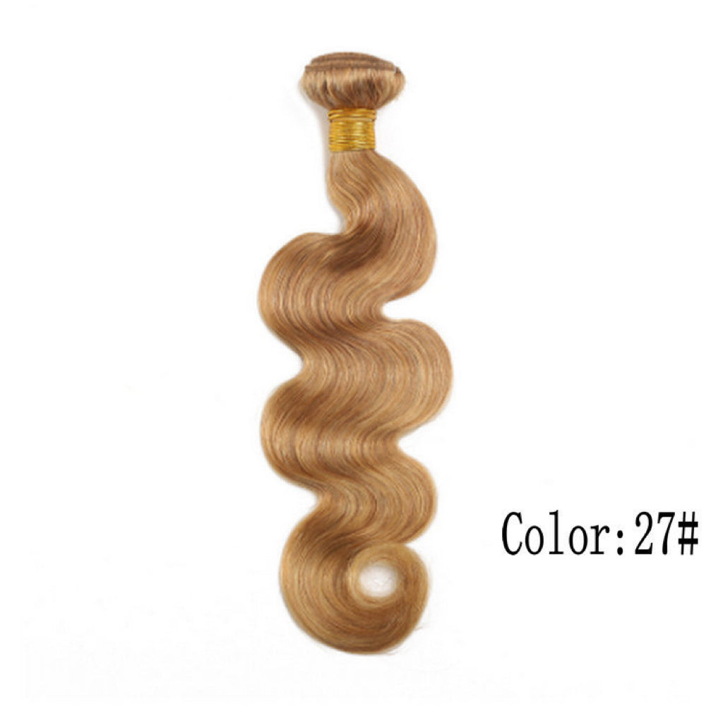 Virgin ombre body wave human hair bundle in color #27 honey blonde, 10 to 28 inches, 100g with soft and shiny wave texture