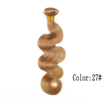 Virgin ombre body wave human hair bundle in color #27 honey blonde, 10 to 28 inches, 100g with soft and shiny wave texture